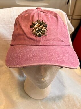 Pink Floral Cross Baseball Cap - Embroidered